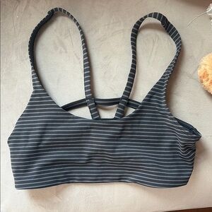 Vuori Striped Black and Gray Women's Sports Bra